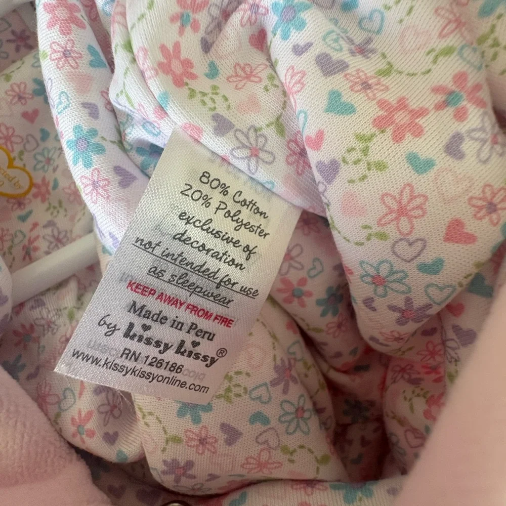 Kissy Kissy Pink Velour Floral-Trim Playsuit Size 0-3 M